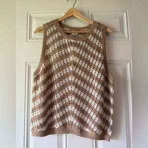 🎯60% OFF! a new day Beige and Cream Chevron Crochet Sweater Tank Top